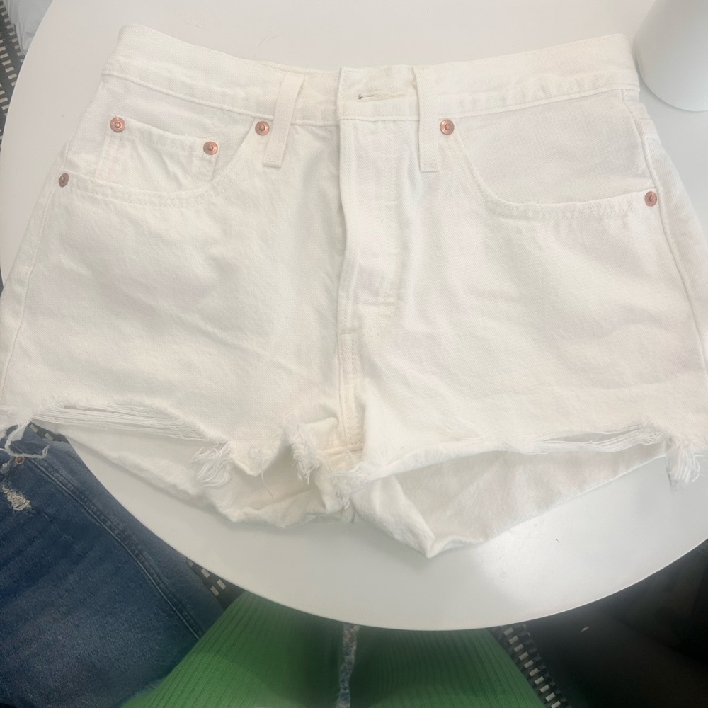 Levi's White Jean Shorts High-Waisted Distressed